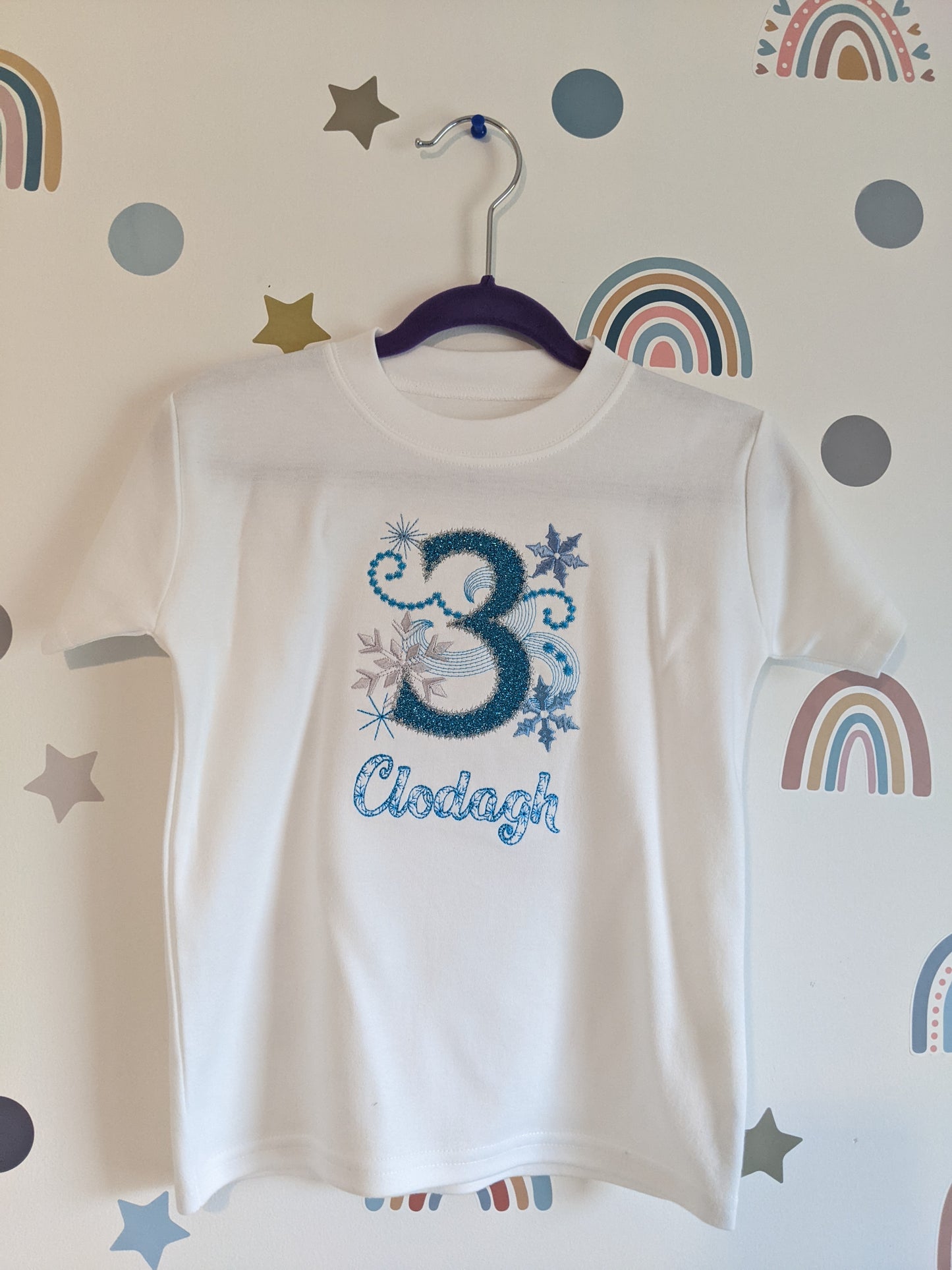 Personalised Frozen Birthday  Tshirt |  Snow Font | Kid Birthday Tshirt - Embroidery