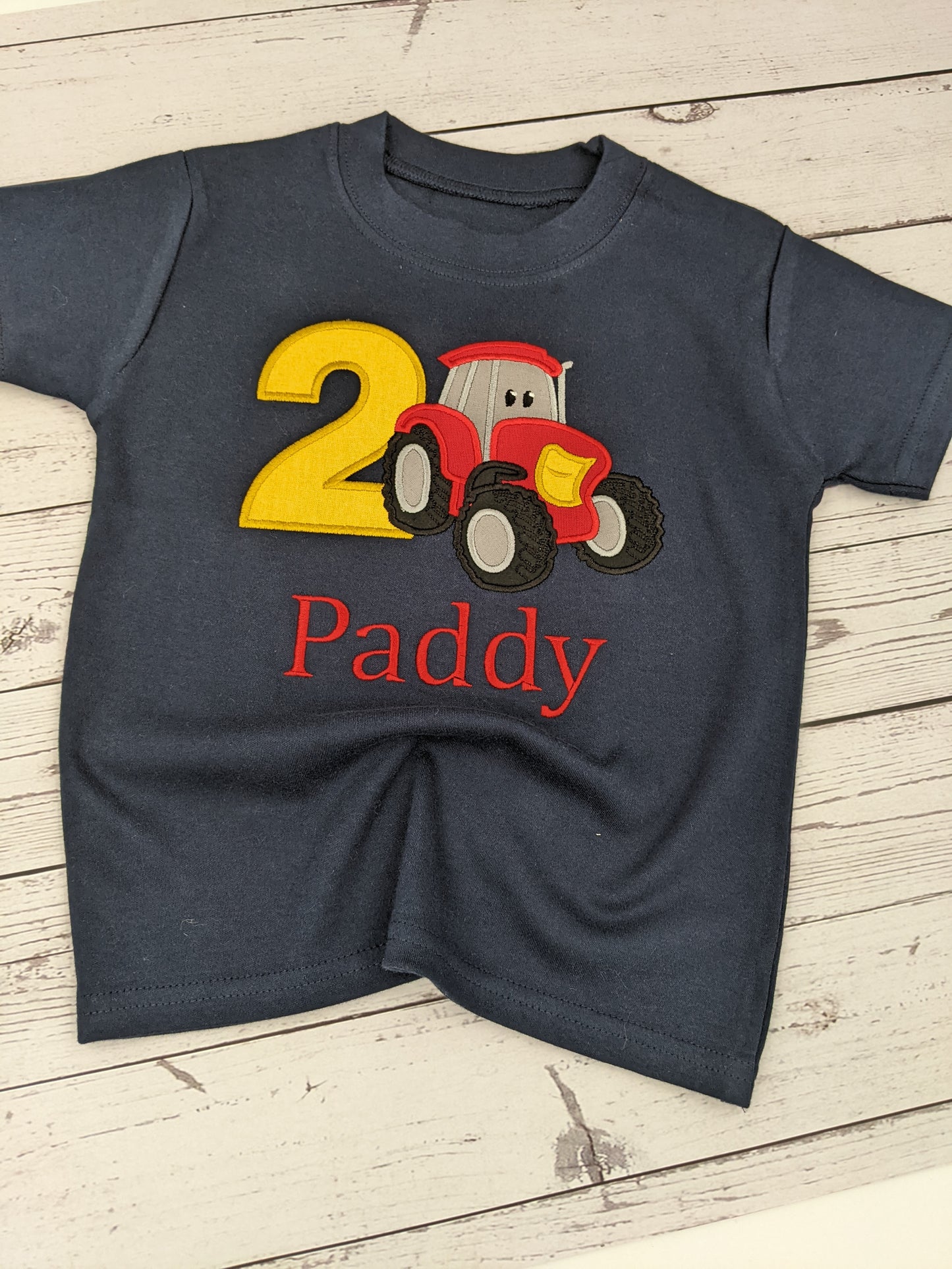 Children Personalised Birthday Tshirt with Red Tractor - Embroidery