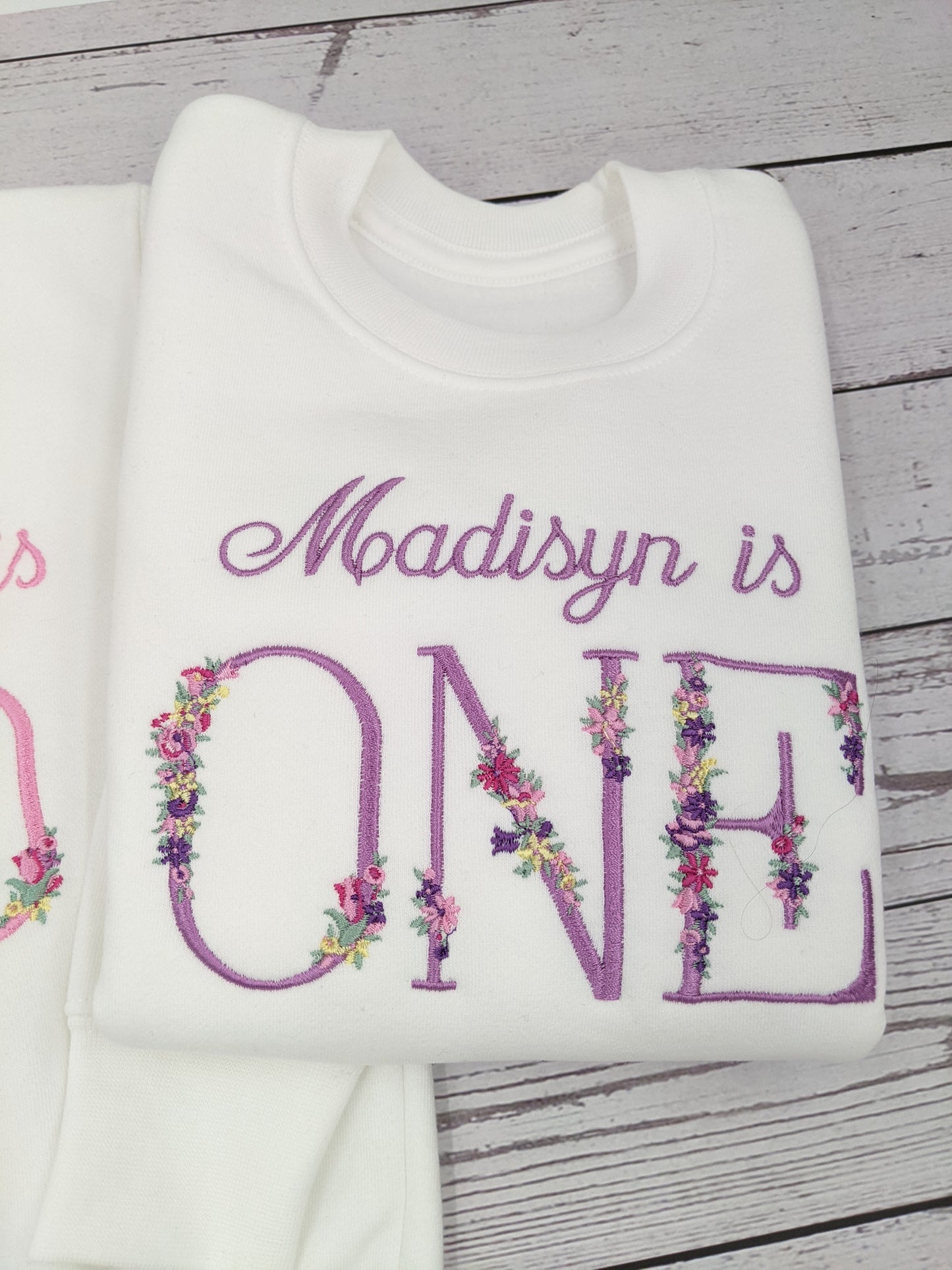 Children Personalised 1st Birthday Sweatshirt  with Monogram Floral Font- Embroidery