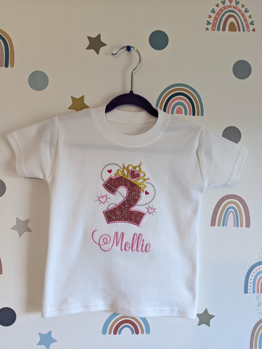 Children Personalised Princess Tiara  Birthday Tshirt  - Embroidery