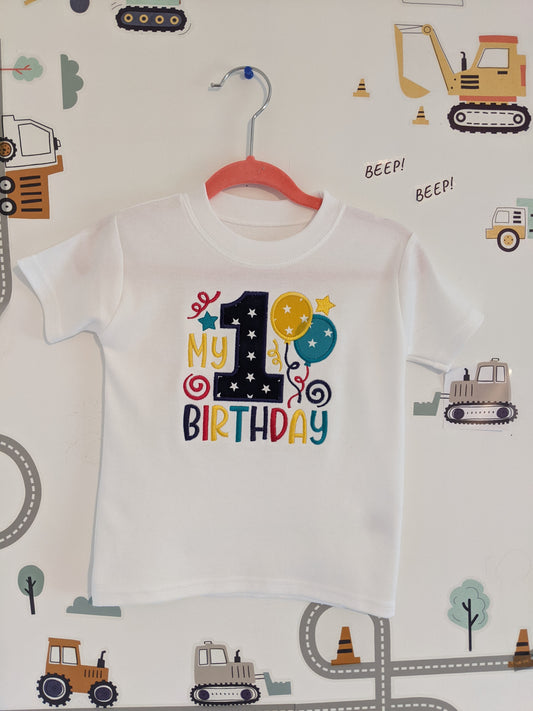 My 1st Birthday Tshirt Boy Balloon Party - Embroidery