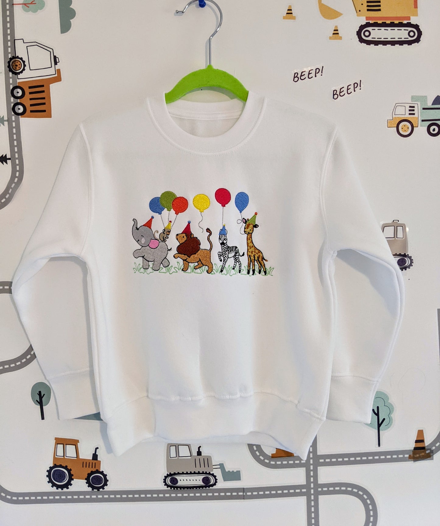 Zoo Animals Fiesta Balloon Party   Sweatshirt  | Embroidered