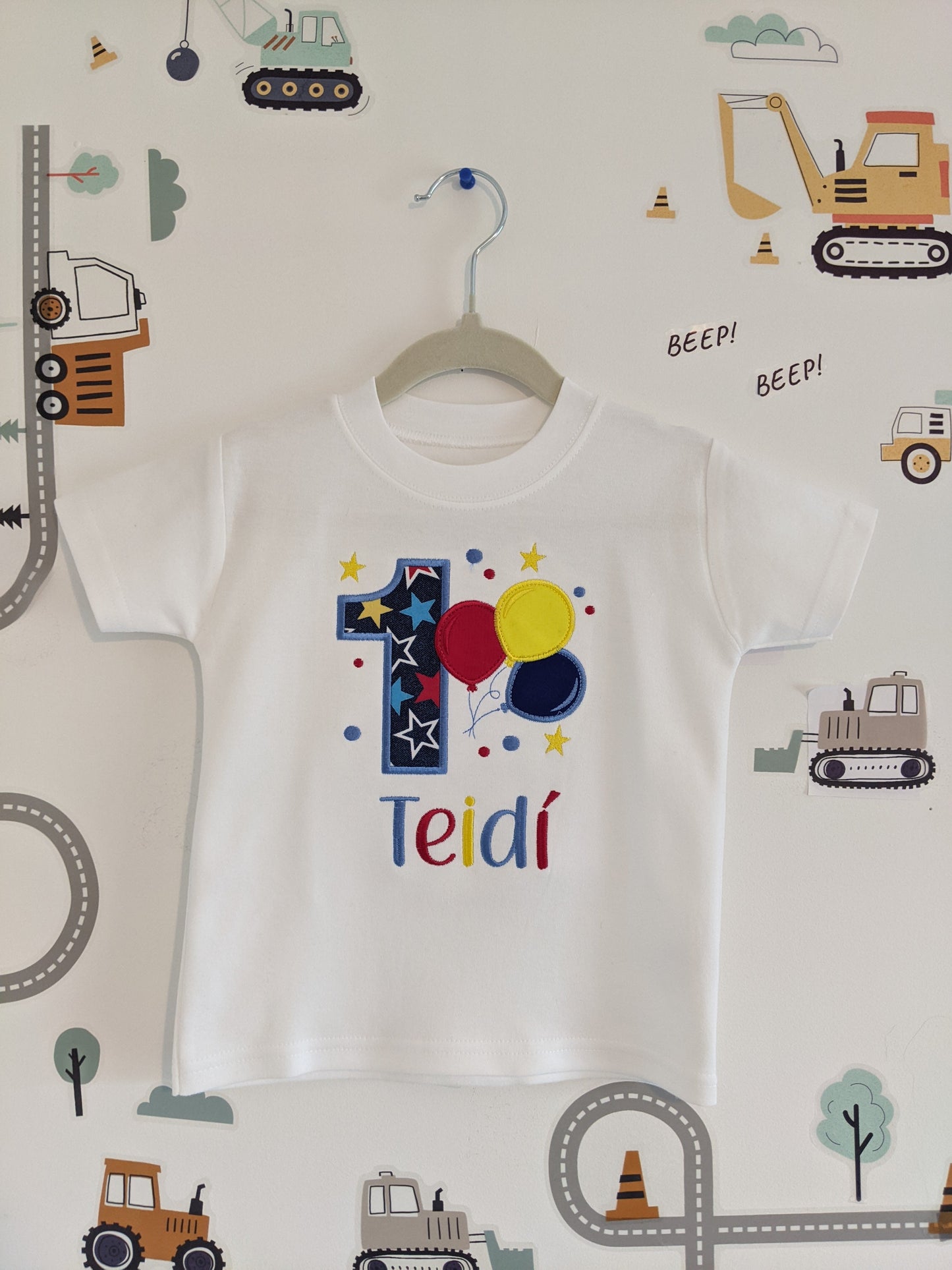 Children Personalised Birthday Tshirt with Balloons- Embroidery