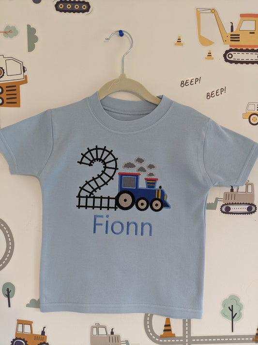 Children Personalised Birthday Tshirt with Train -Tchoo Tchoo Train - Embroidery