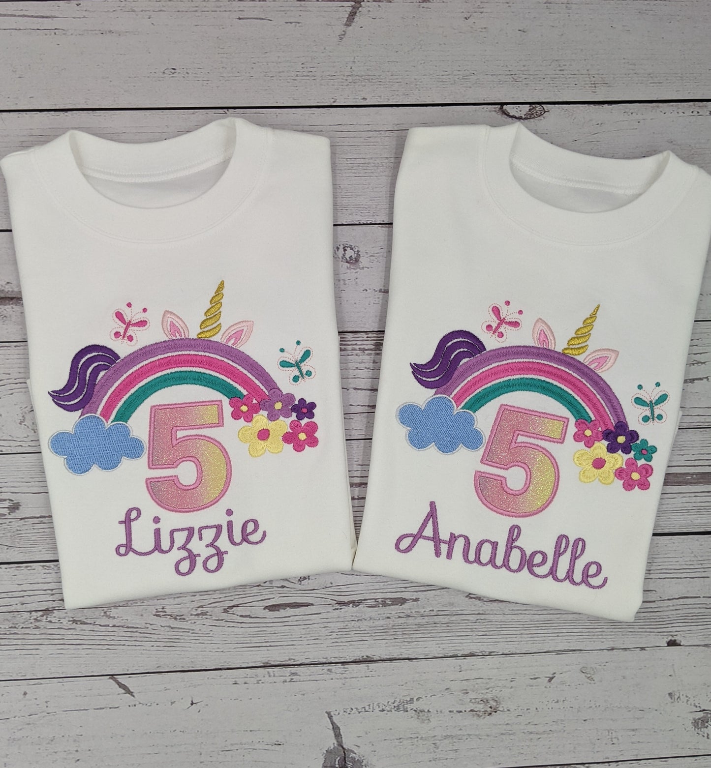 Children Personalised Birthday Tshirt Peek a Boo Unicorn - Embroidery