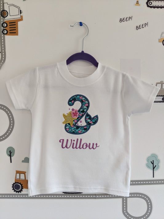 Personalised Mermaid Number Birthday Tshirt - Embroidery