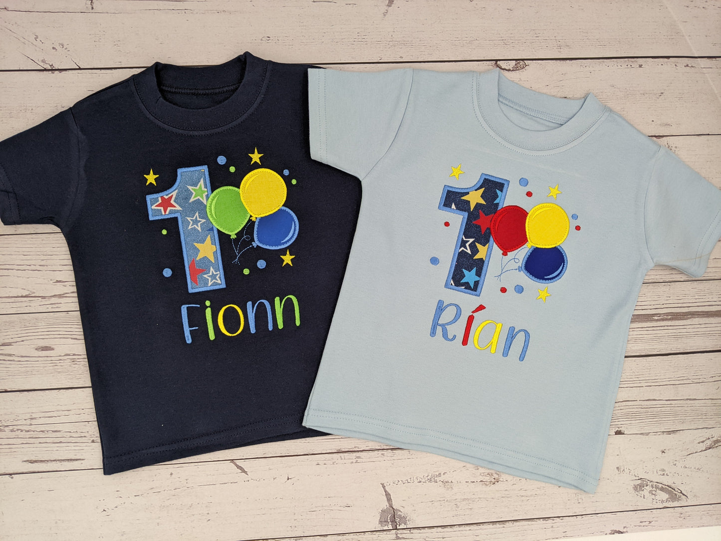 Children Personalised Birthday Tshirt with Balloons- Embroidery