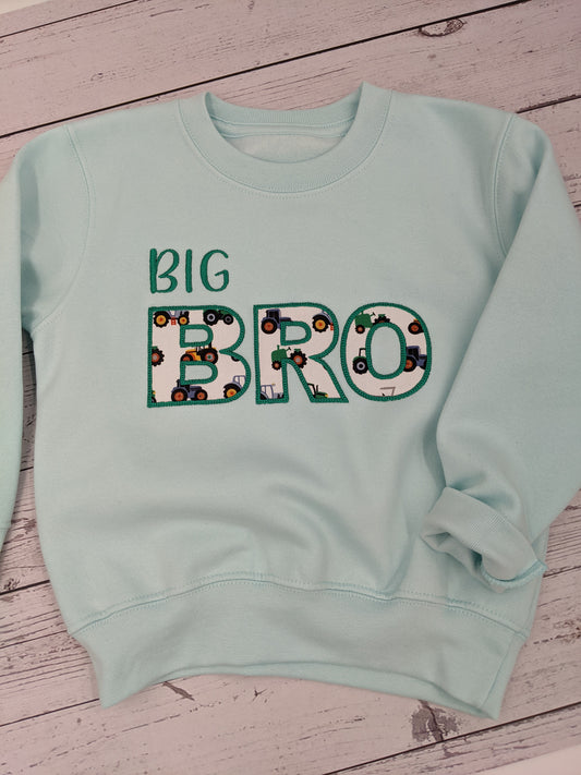 Children's Big Brother Sweatshirt with Tractor fabric  | Embroidery