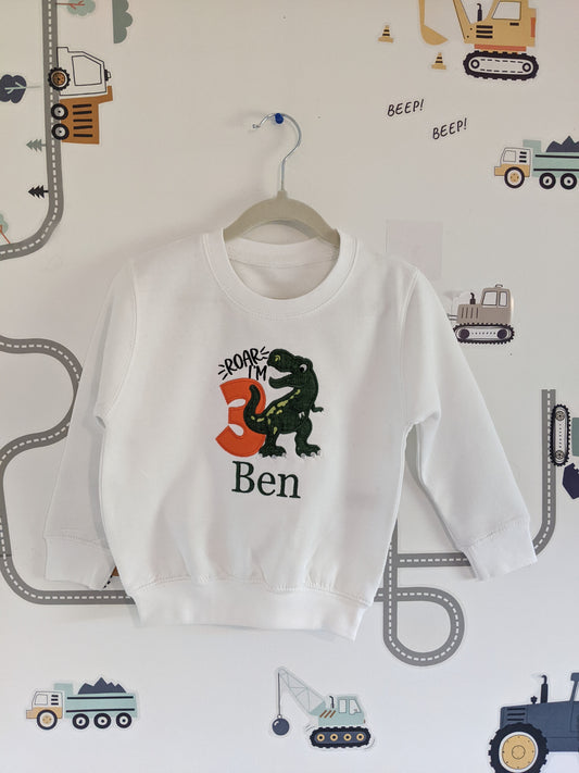 "Roar I'm"  Personailsed Trex Birthday  Sweatshirt  | Embroidered