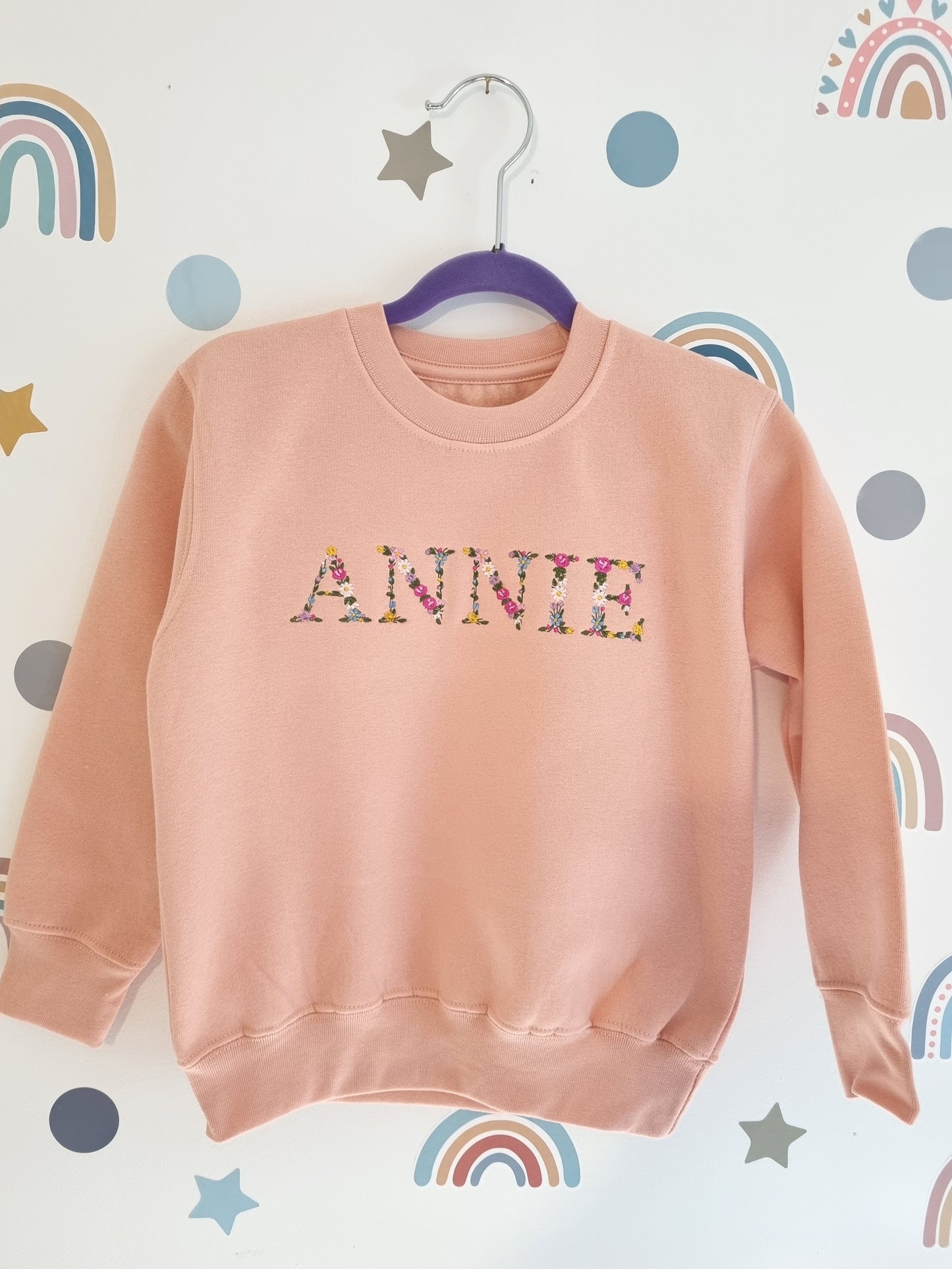 Children Personalised   Sweatshirt  with Floral name - Embroidery