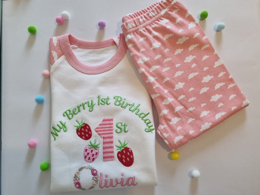 My 1st Berry 1st Birthday PJ and floral font for the name