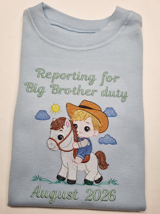 Children Personalised Big  Brother Tshirt Cowboy and Horse - Embroidery