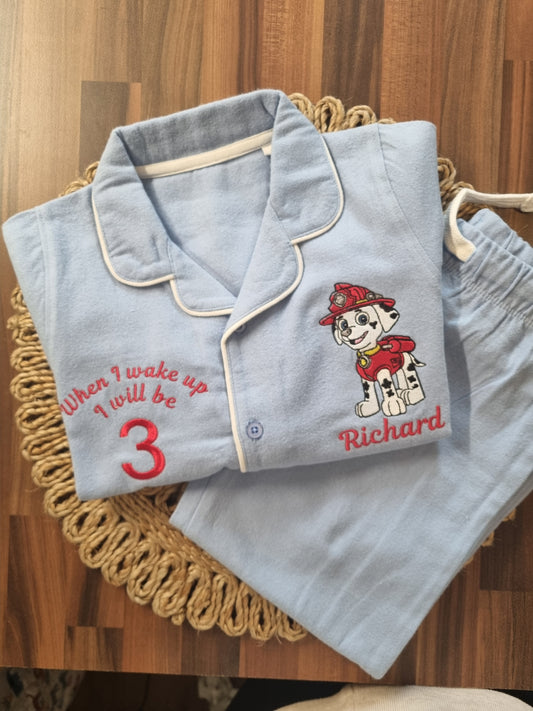 Personnalised - Long Sleeve Pyjama Set in Blue - Embroidery