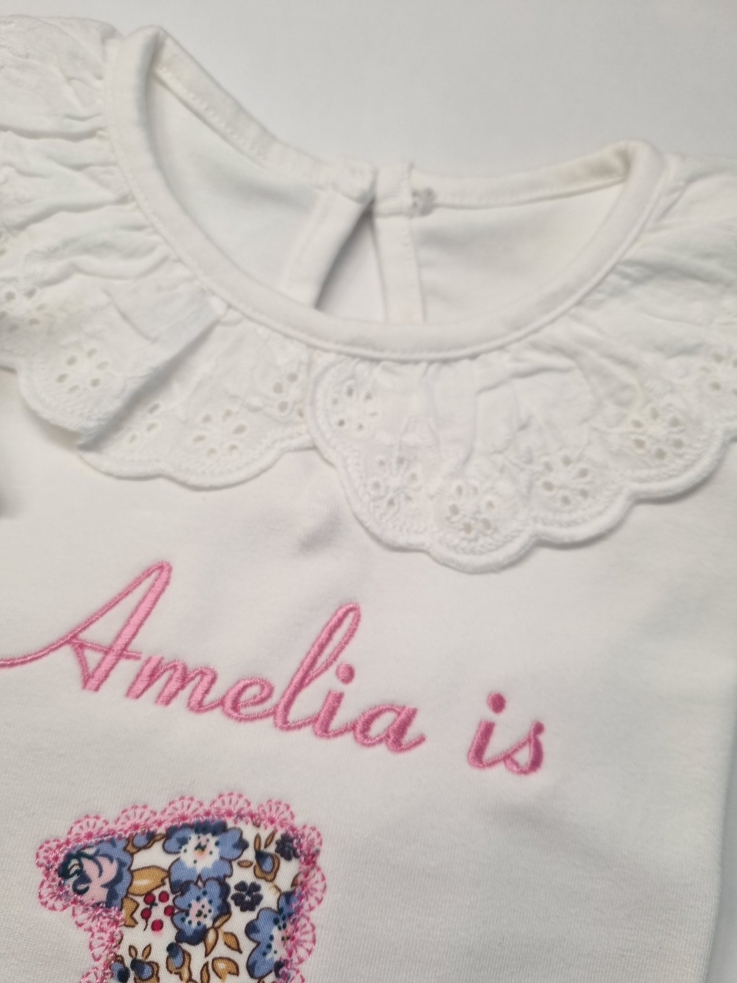 Personnalised Long Sleeved Frill Blush Pyjama Set - White or Blush - embroidery