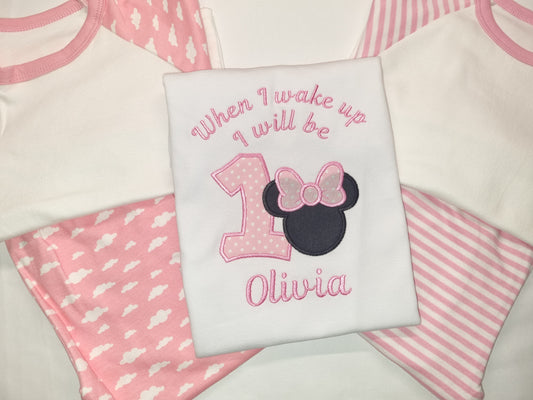 Mousse shape  Personalised  Birthday PJ's - Girls -  Pink PJ Cloud print