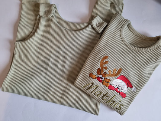 PRE ORDER  Dungaree - Embroidery - Santa and Rudolph