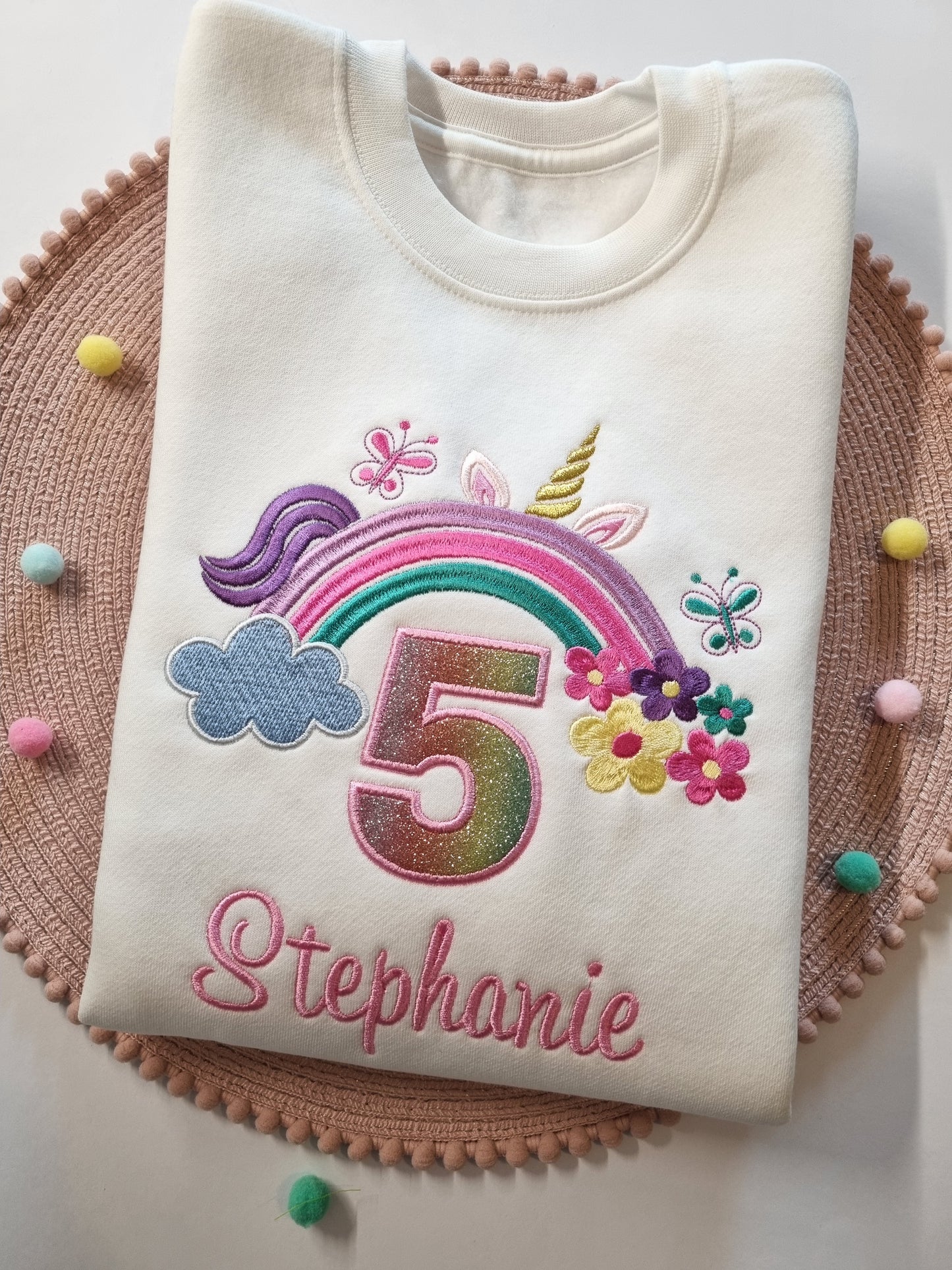 Children Personalised   Sweatshirt  with Rainbow - Embroidery