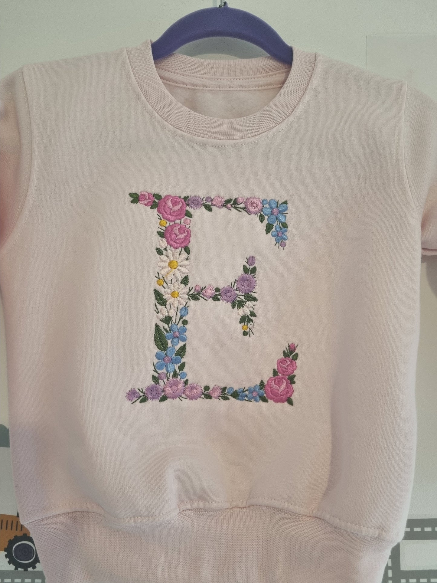 Children Personalised   Sweatshirt  with Monogram Floral Initial - Embroidery