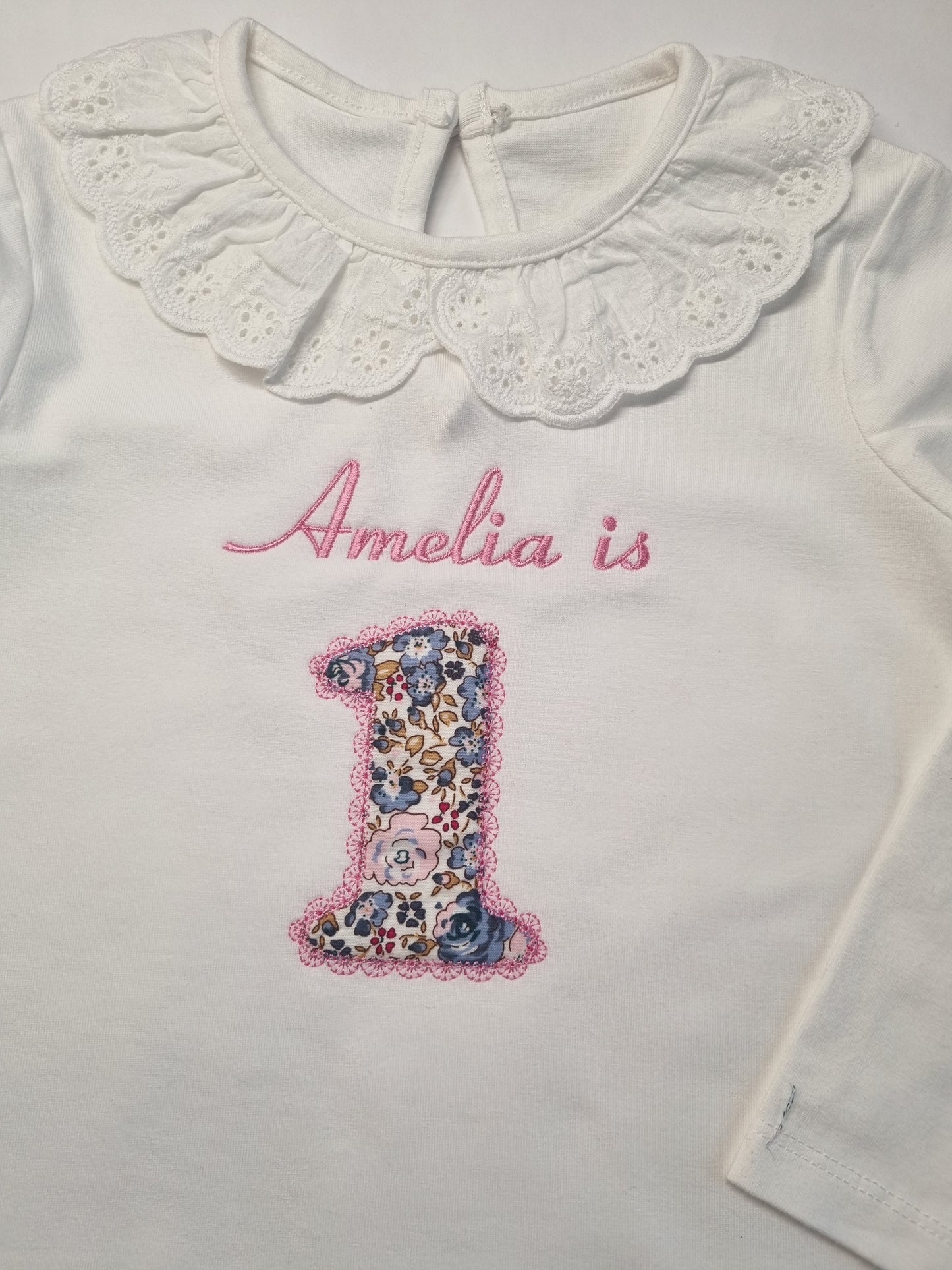 Personnalised Long Sleeved Frill Blush Pyjama Set - White or Blush - embroidery