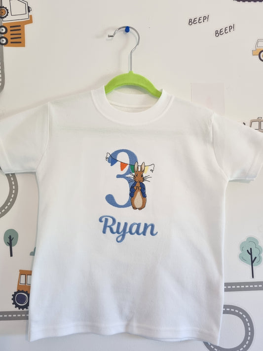 Personalised Rabbit birthday tshirt  - Embroidery