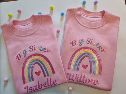 Big Sister Rainbow Tshirt - Embroidery