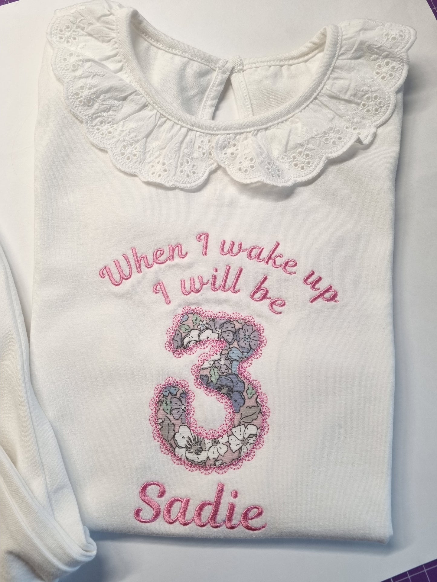 When  I wake up - Long Sleeved Frill Blush Pyjama Set - White or Blush - embroidery