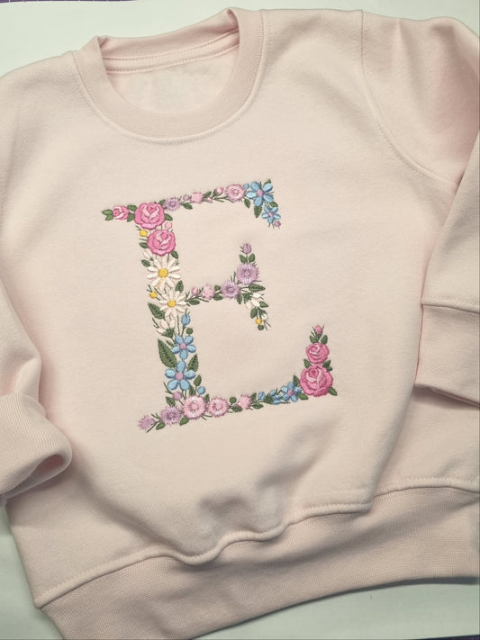 Children Personalised   Sweatshirt  with Monogram Floral Initial - Embroidery