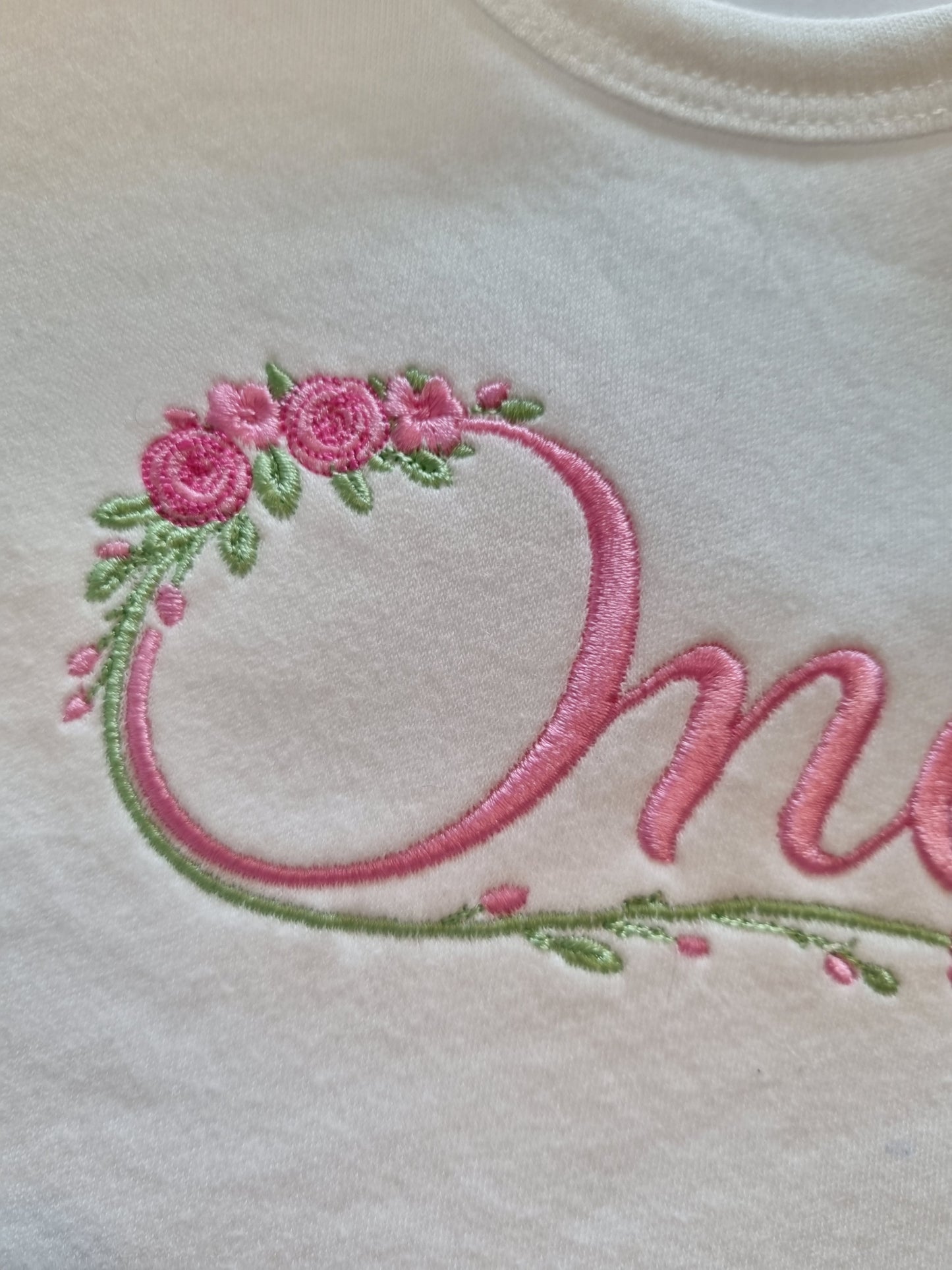 First Birthday Bib for Girls -Floral ONE- Embroidery