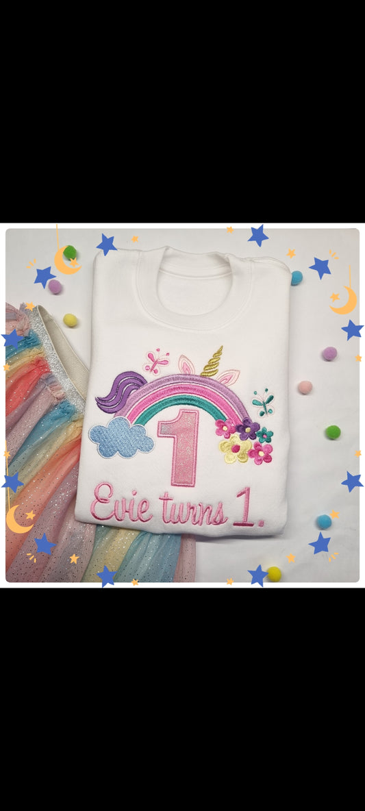 Children Personalised   Sweatshirt  with Rainbow - Embroidery