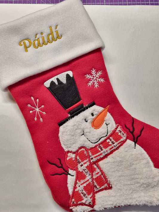 Personalised Snowman  Christmas Stockings |  Stockings with Name | Cute Christmas Decoration |  Embroidered