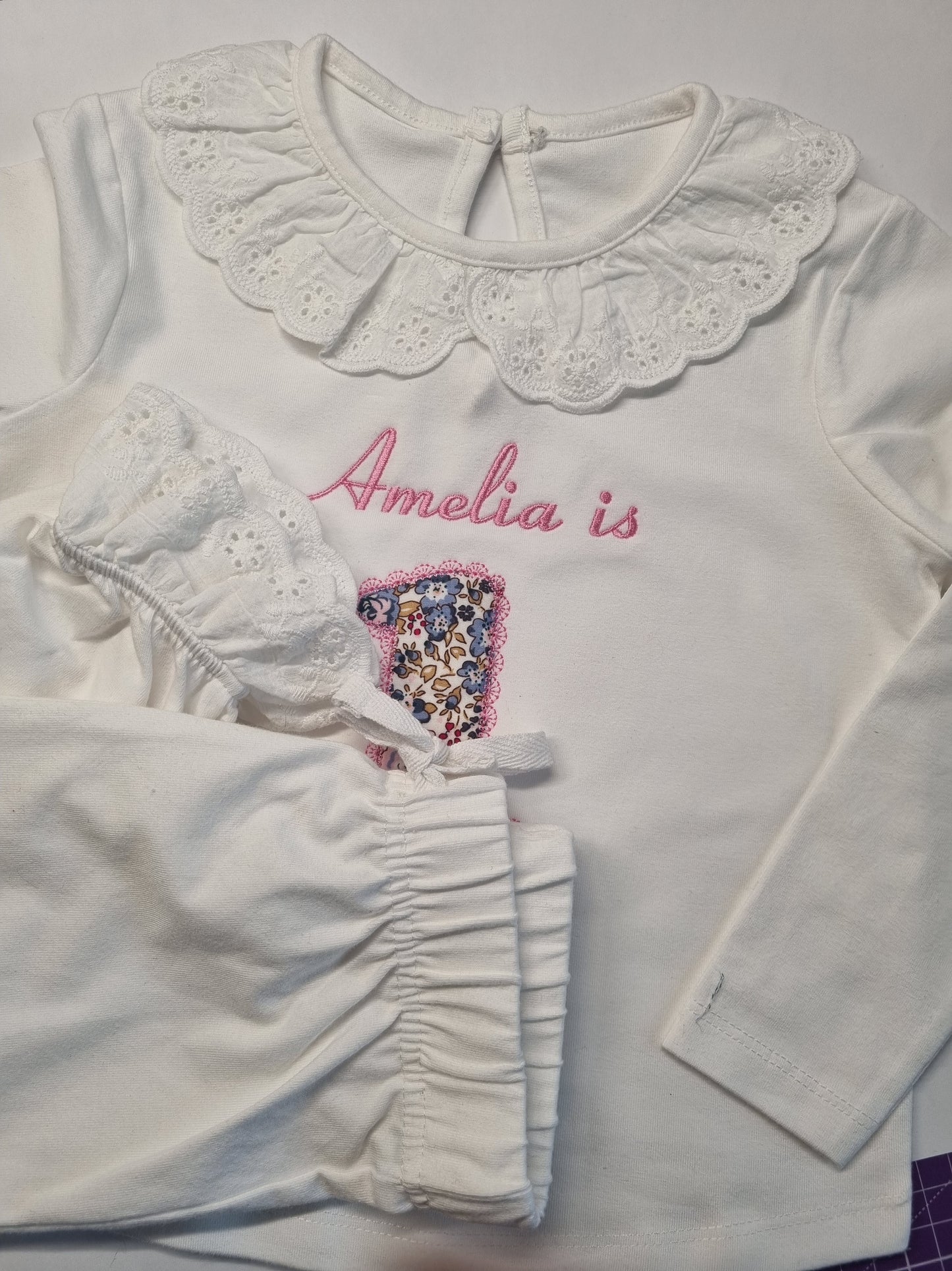 Personnalised Long Sleeved Frill Blush Pyjama Set - White or Blush - embroidery