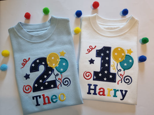 Personalised My 1st Birthday Tshirt Boy Balloon Party - Embroidery