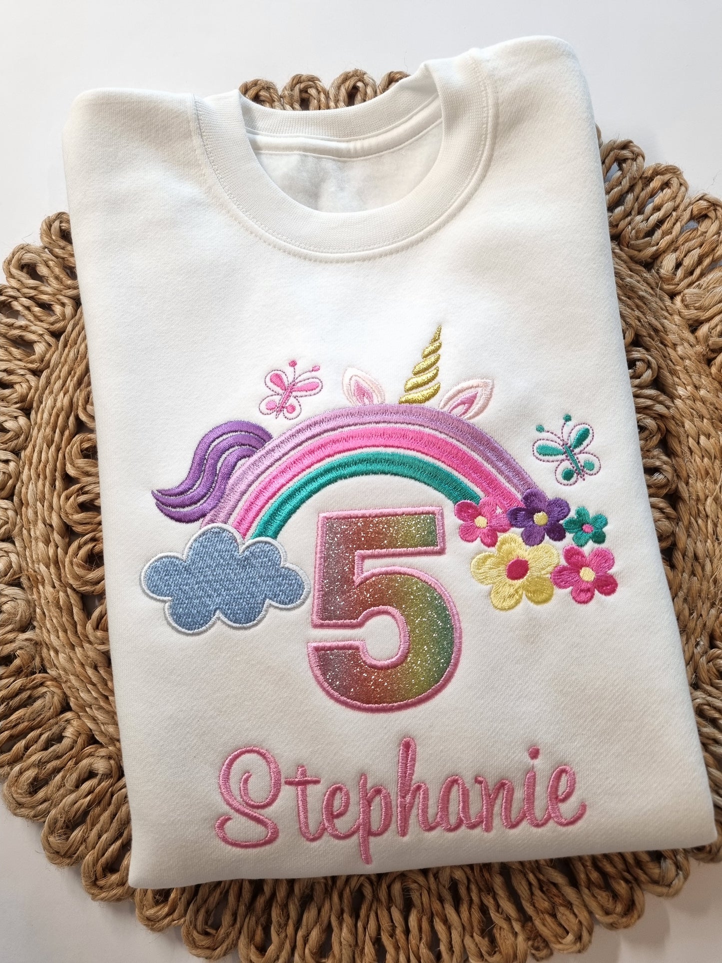 Children Personalised   Sweatshirt  with Rainbow - Embroidery