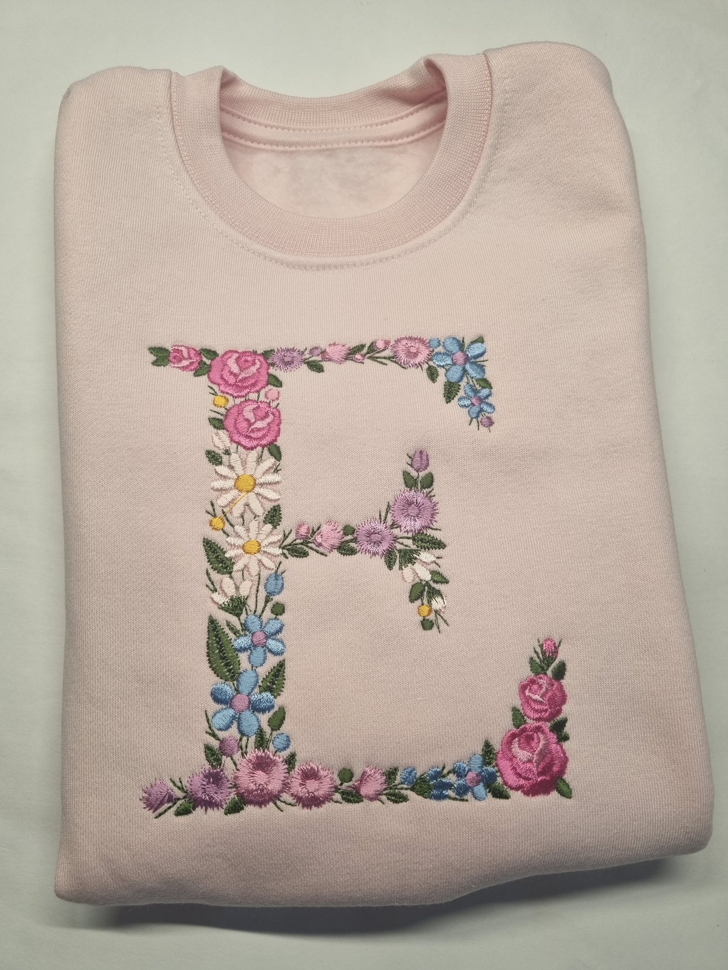 Children Personalised   Sweatshirt  with Monogram Floral Initial - Embroidery