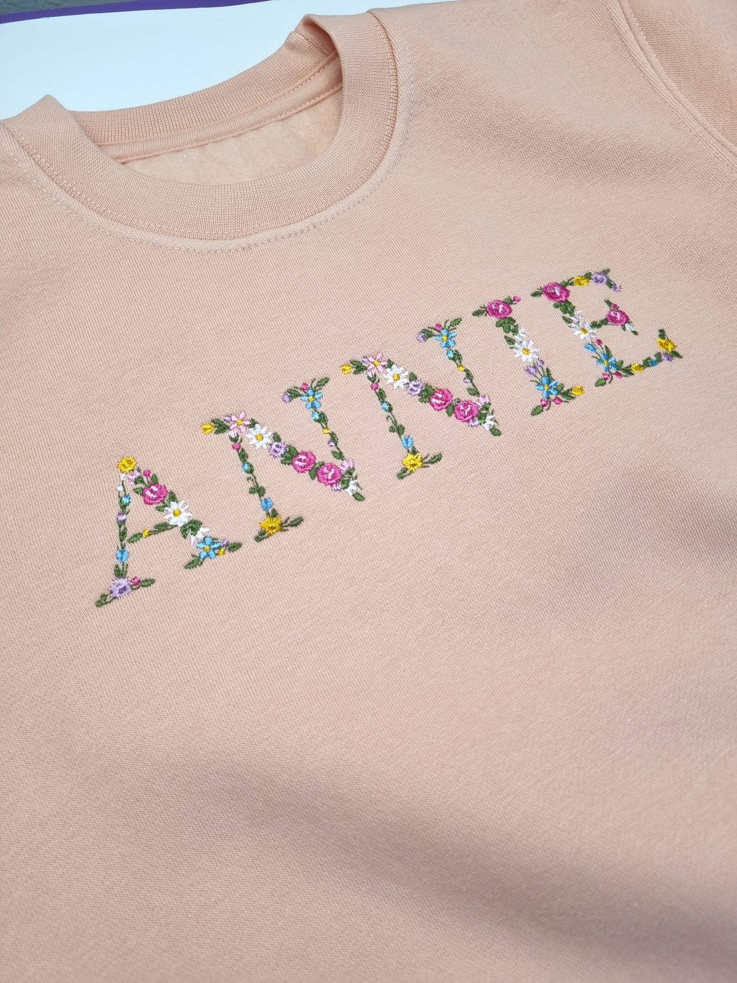 Children Personalised   Sweatshirt  with Floral name - Embroidery