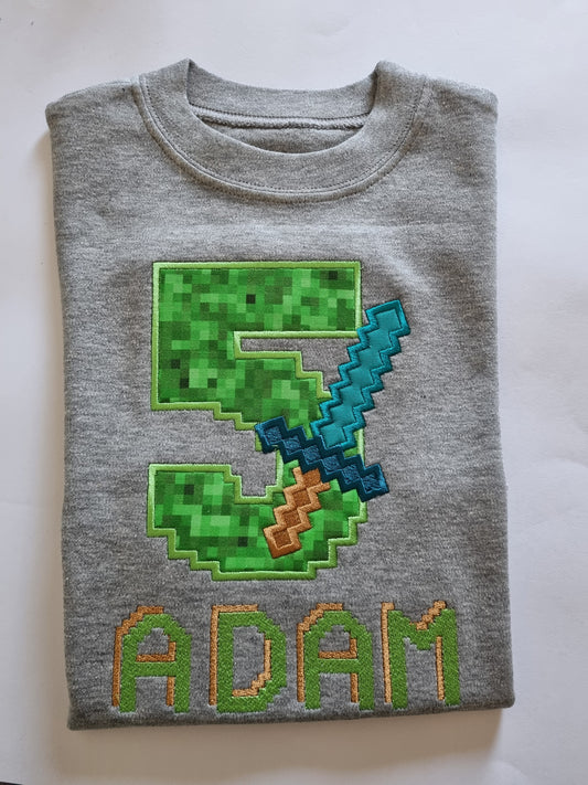 Children Personalised Birthday Tshirt with Pixed number - Embroidery