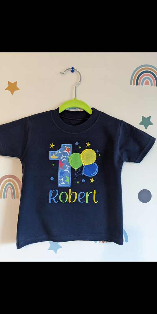 Children Personalised Birthday Tshirt with Balloons- Embroidery