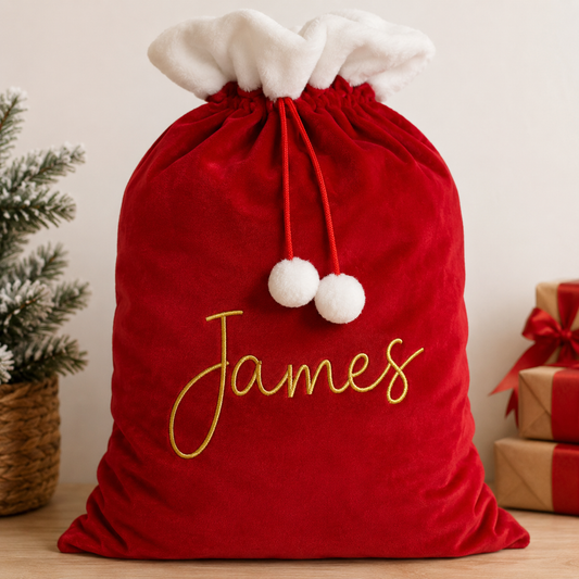Personnalised Plain Large Santa Sacks in Red - Embroidery