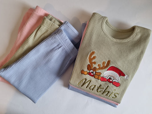 PRE ORDER kids Ribbed loungwear - Santa and Rudolph -