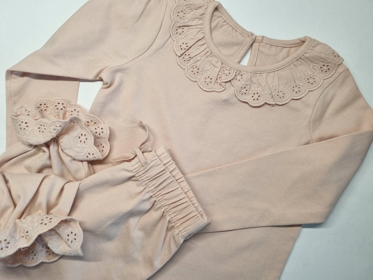 Personnalised Long Sleeved Frill Blush Pyjama Set - White or Blush - embroidery
