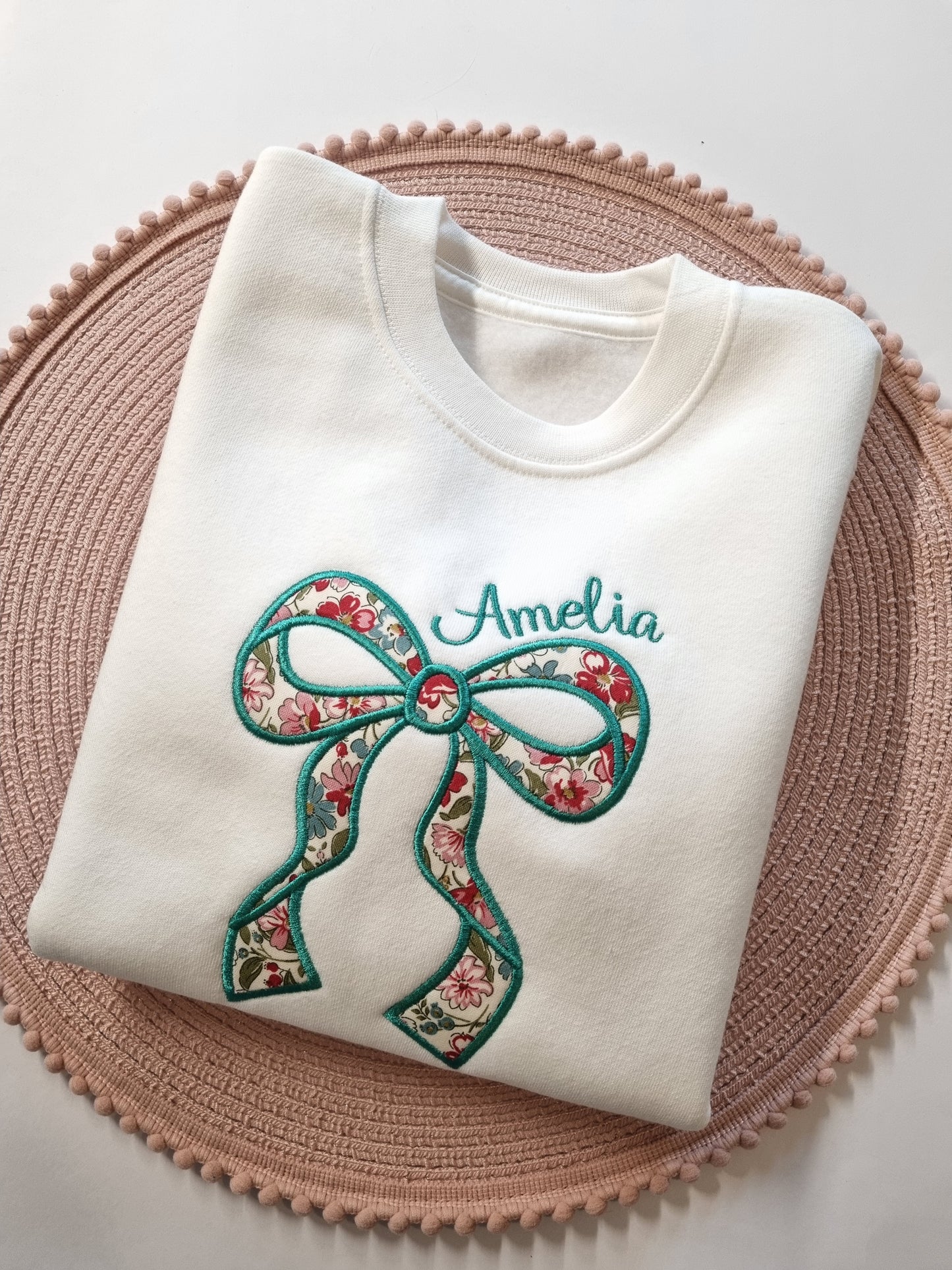 Personnalised Bow   Sweatshirt - Embroidery - Liberty of London fabric