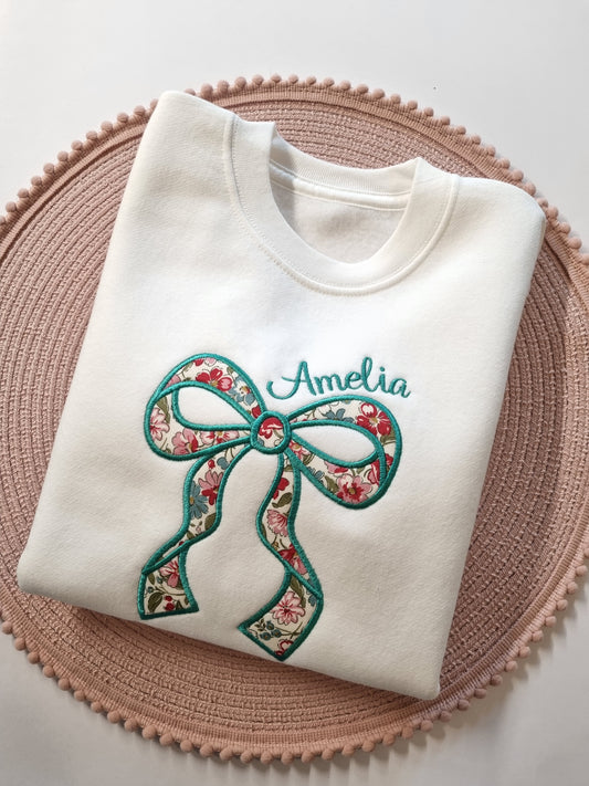 Personnalised Bow   Sweatshirt - Embroidery - Liberty of London fabric