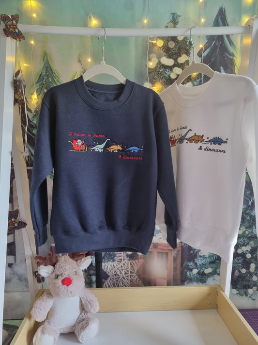 Christmas Children sweatshirt I believe in Santa and Dinosaurs