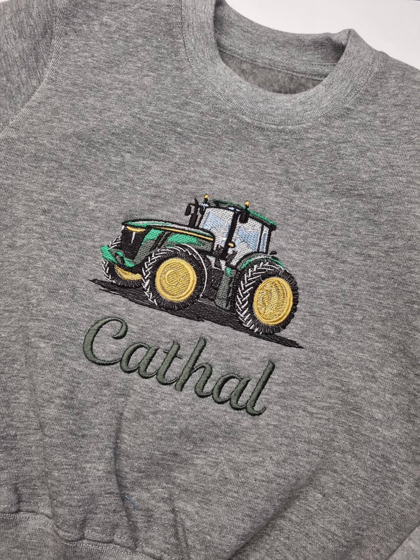 Children  Sweatshirt with Green Tractor - Embroidered