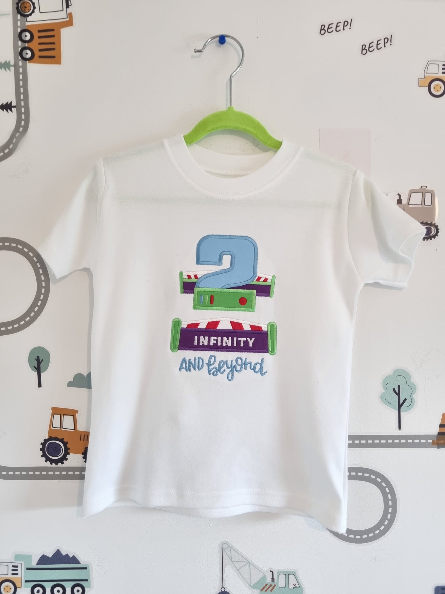 Two Infinity and Beyond - Children Personalised Birthday Tshirt or Sweatshirt- Embroidery