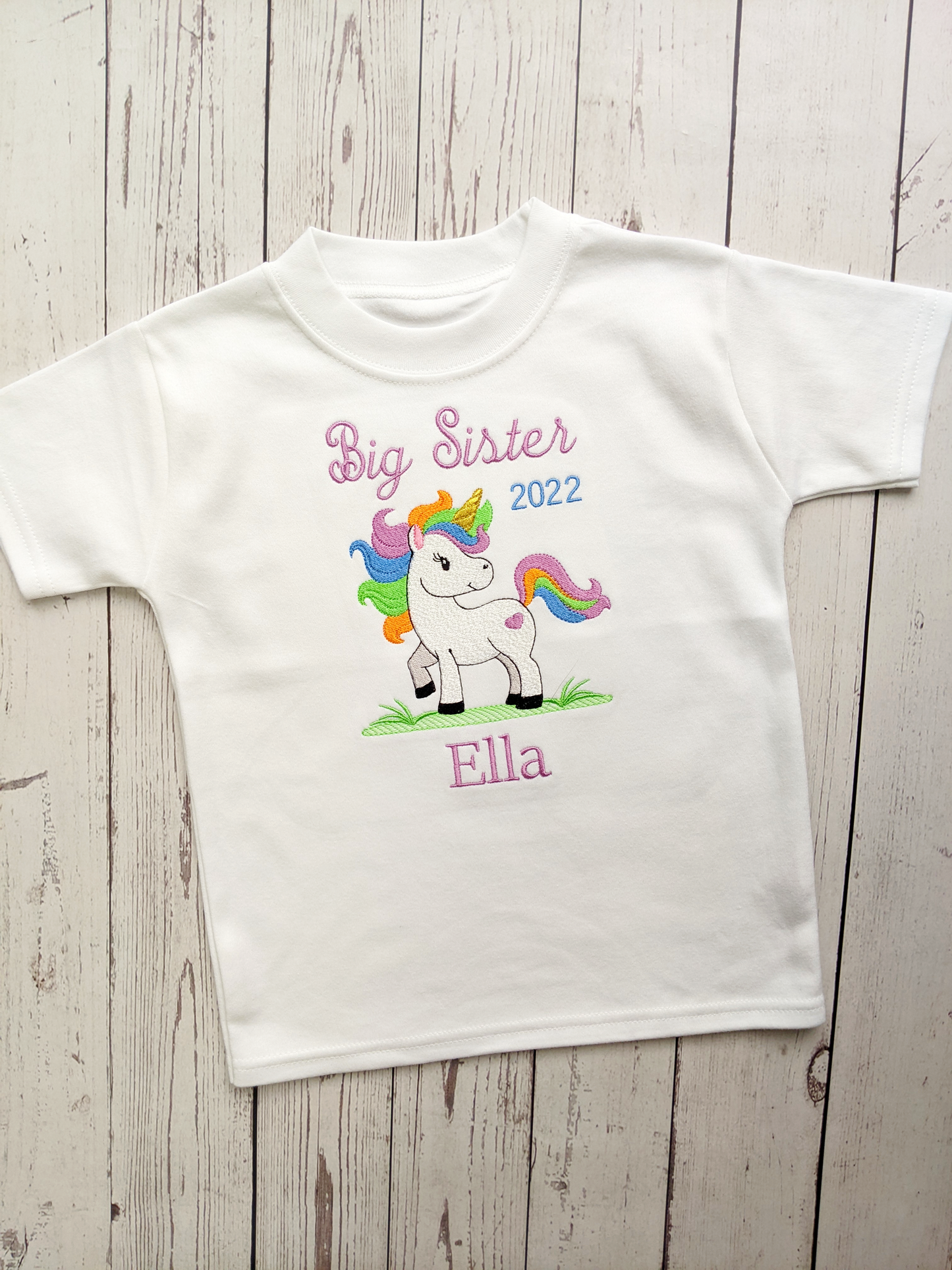 Big Sister t shirt with a Cute Unicorn and Rainbow Hair