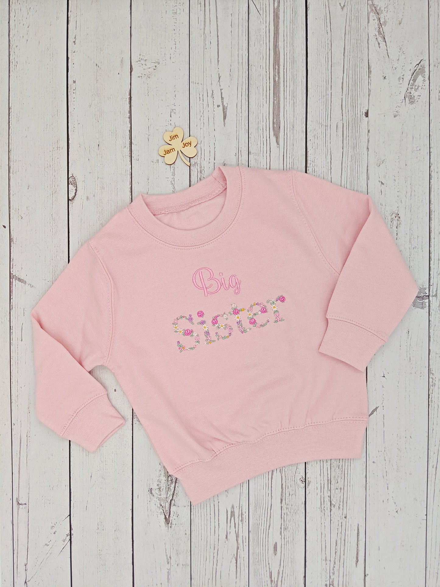 Big Sister Floral Sweatshirt baby pink