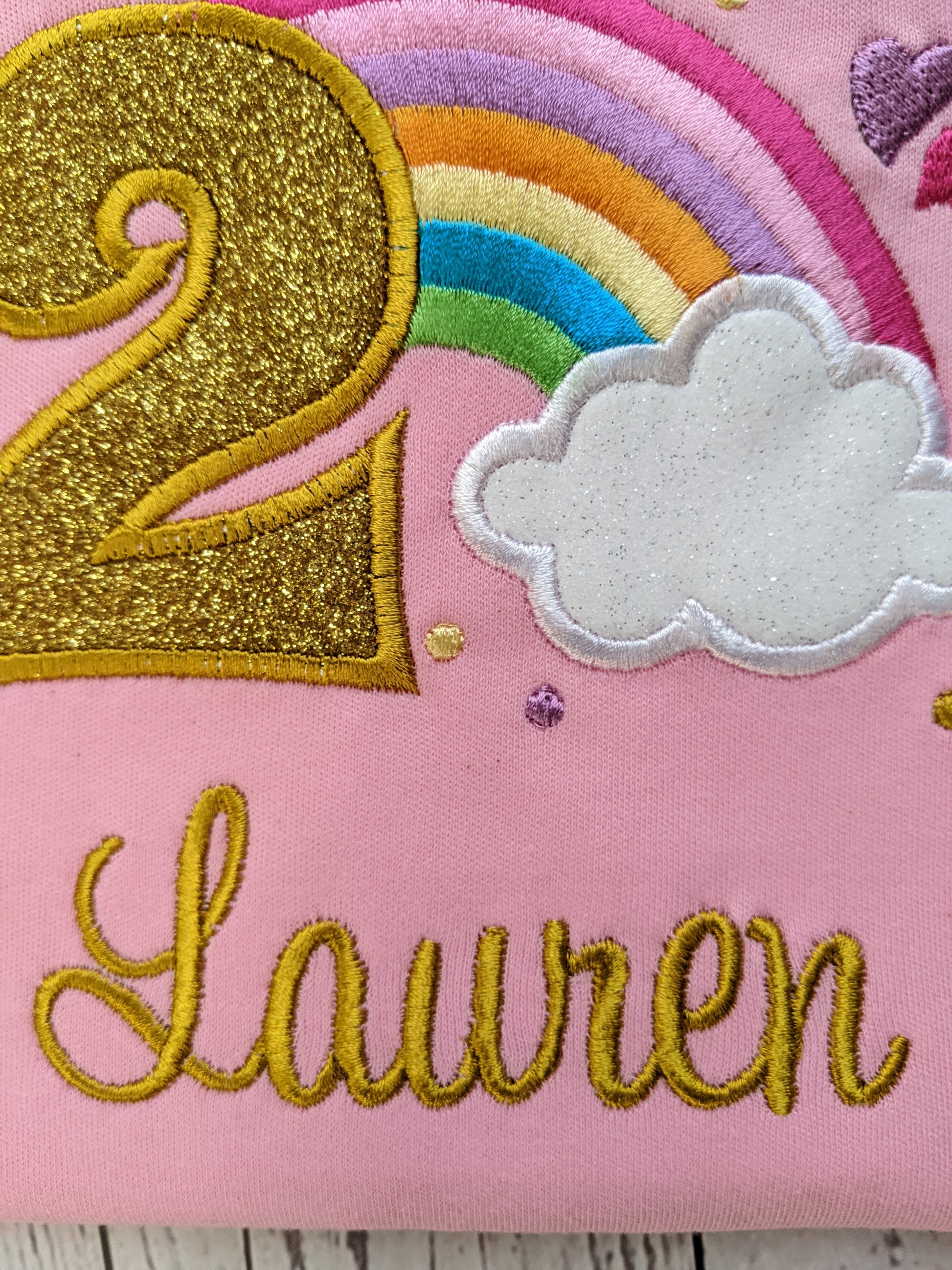 Children personalised birthday tshirt with rainbow and cloud