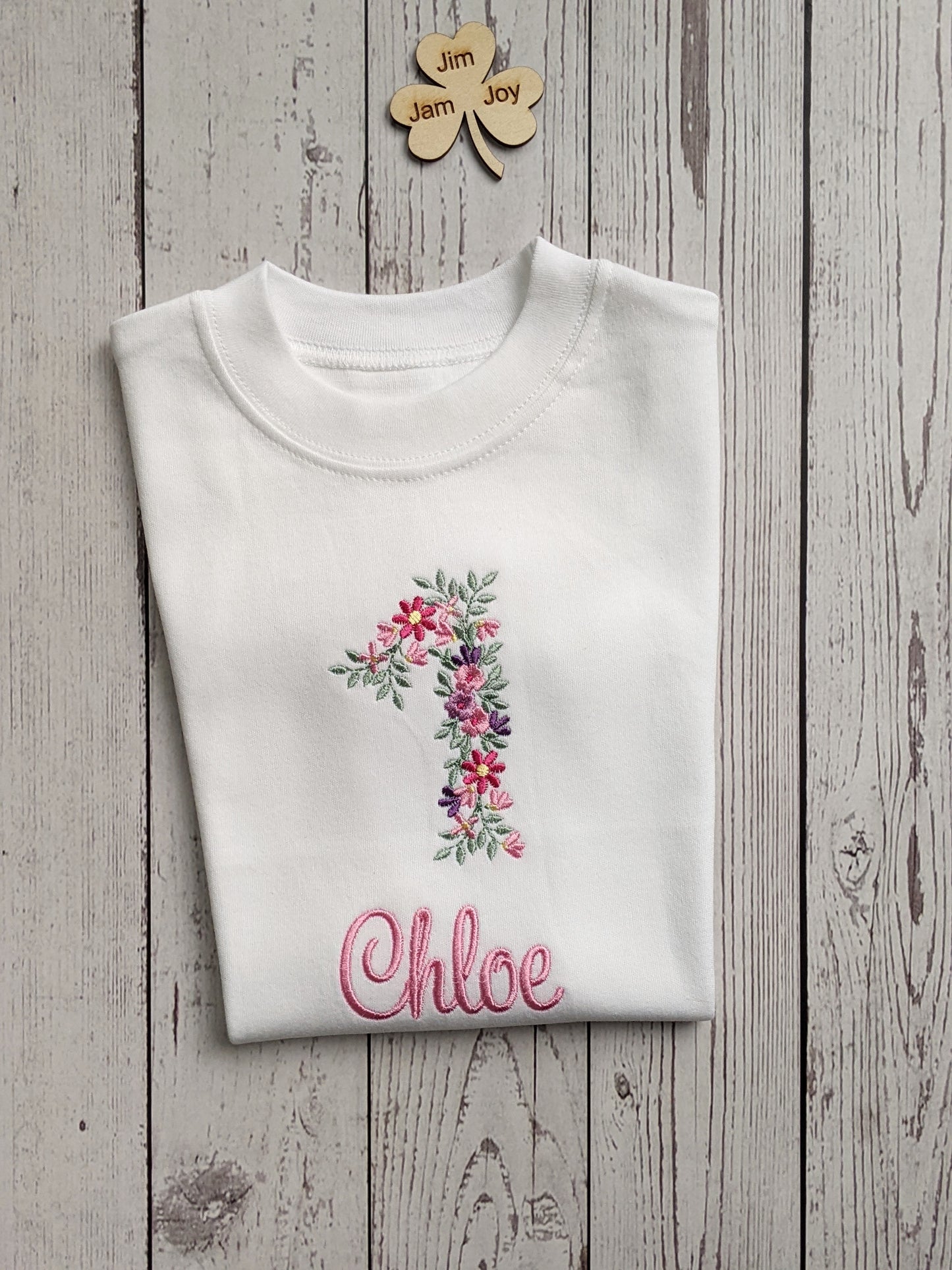 Girls birthday tshirt with Flower number embroidery