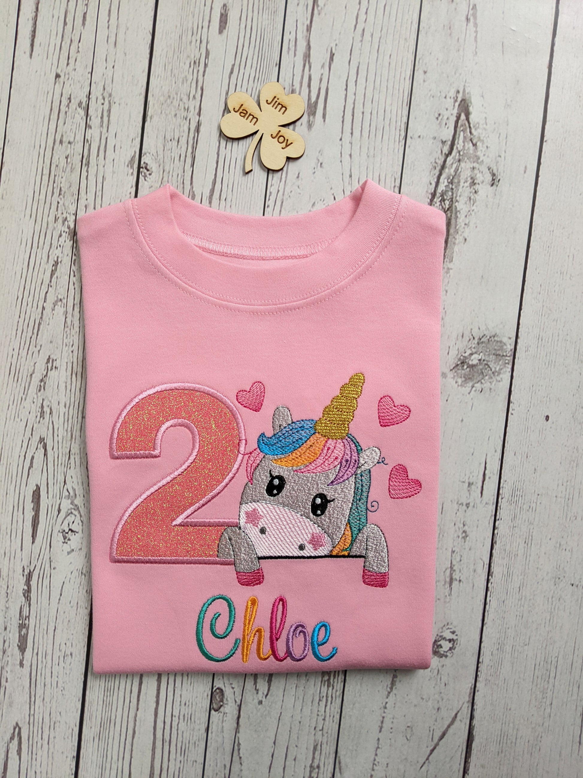 girls unicorns and hearts birthday tshirt